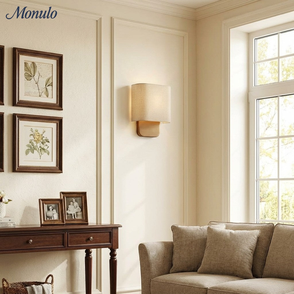 Nolvara Aleena Soft Fabric Luxe Metal Fabric Wall Sconce for Bedroom Reading Light | Esilora