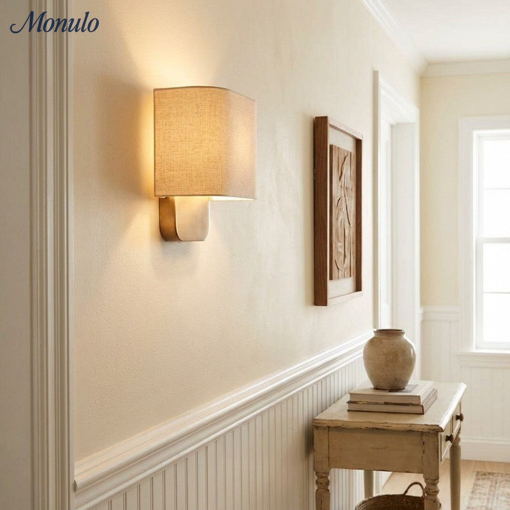 Nolvara Aleena Soft Fabric Luxe Metal Fabric Wall Sconce for Bedroom Reading Light | Esilora
