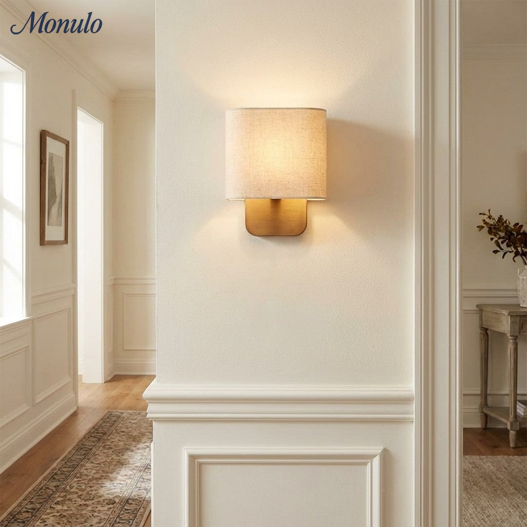 Nolvara Aleena Soft Fabric Luxe Metal Fabric Wall Sconce for Bedroom Reading Light | Esilora