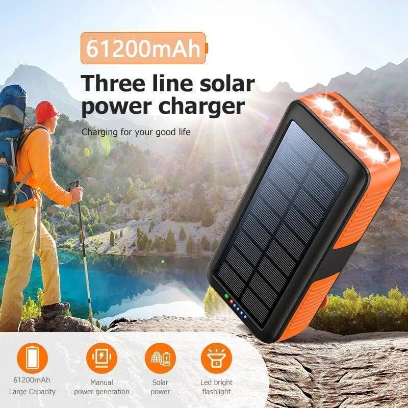 Solar Power Bank 61200mAh with Dual USB Output and Hand Crank - Esilora