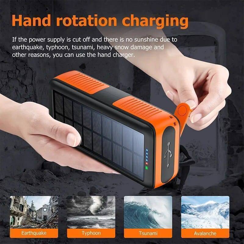 Solar Power Bank 61200mAh with Dual USB Output and Hand Crank - Esilora