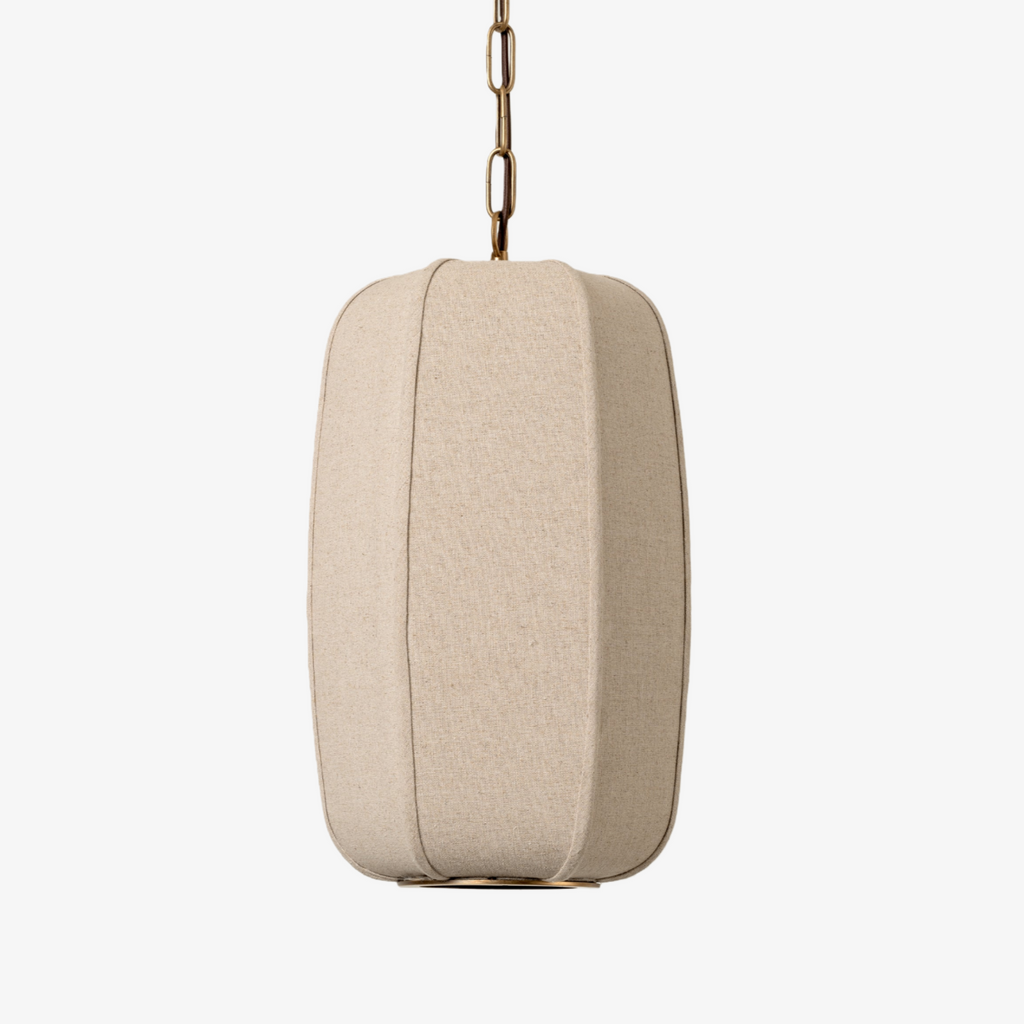 Loomis Tall Pendant with Textured Linen Shade – Industrial to Modern Pendant for Dining Room and Kitchen Island | Esilora