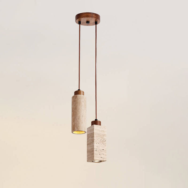 Wabi Sabi Solid Wood Travertine Stone Pendant Light M37 | Esilora