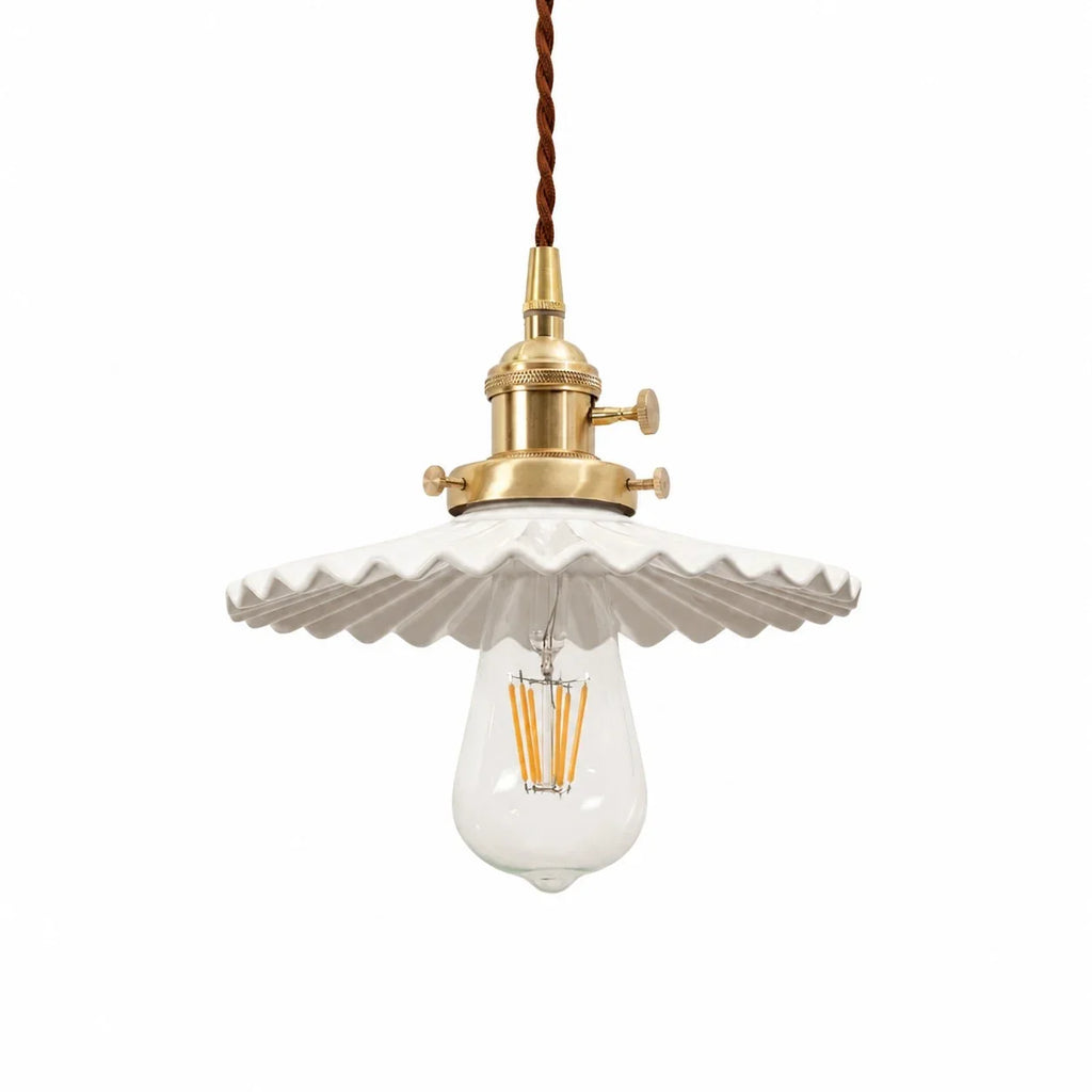 Pleated Ceramic Pendant Light with Brass Hardware | Esilora
