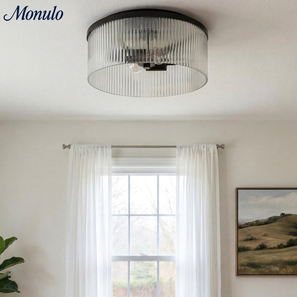 Bravira Elegant Ribbed Glass Flush-Mount Ceiling Light – Modern Low-Profile Fixture for Bedroom | Esilora