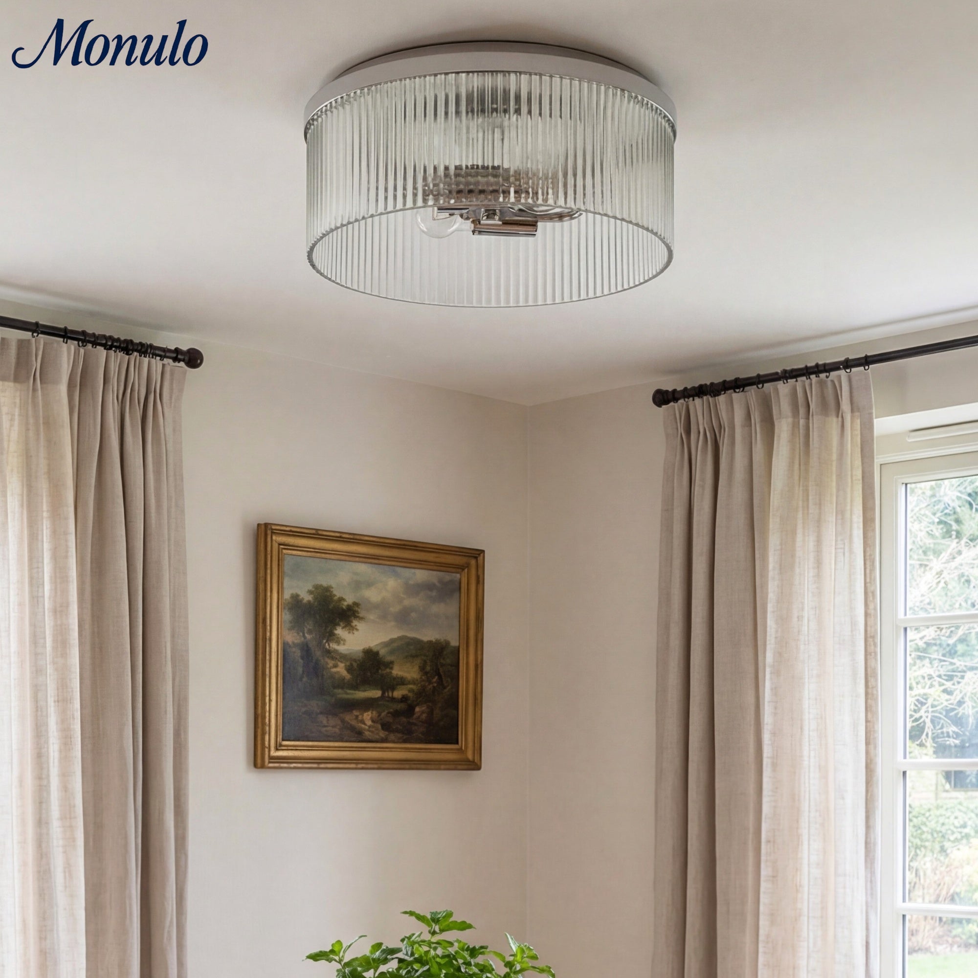 Bravira Elegant Ribbed Glass Flush-Mount Ceiling Light – Modern Low-Profile Fixture for Bedroom | Esilora
