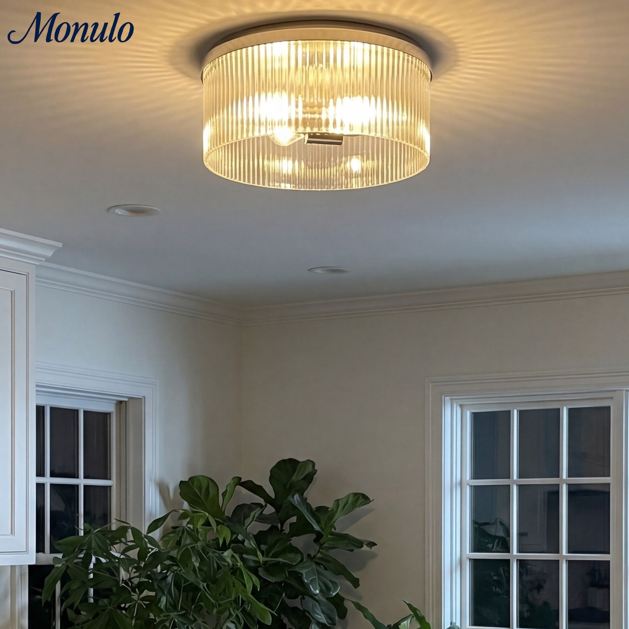 Bravira Elegant Ribbed Glass Flush-Mount Ceiling Light – Modern Low-Profile Fixture for Bedroom | Esilora
