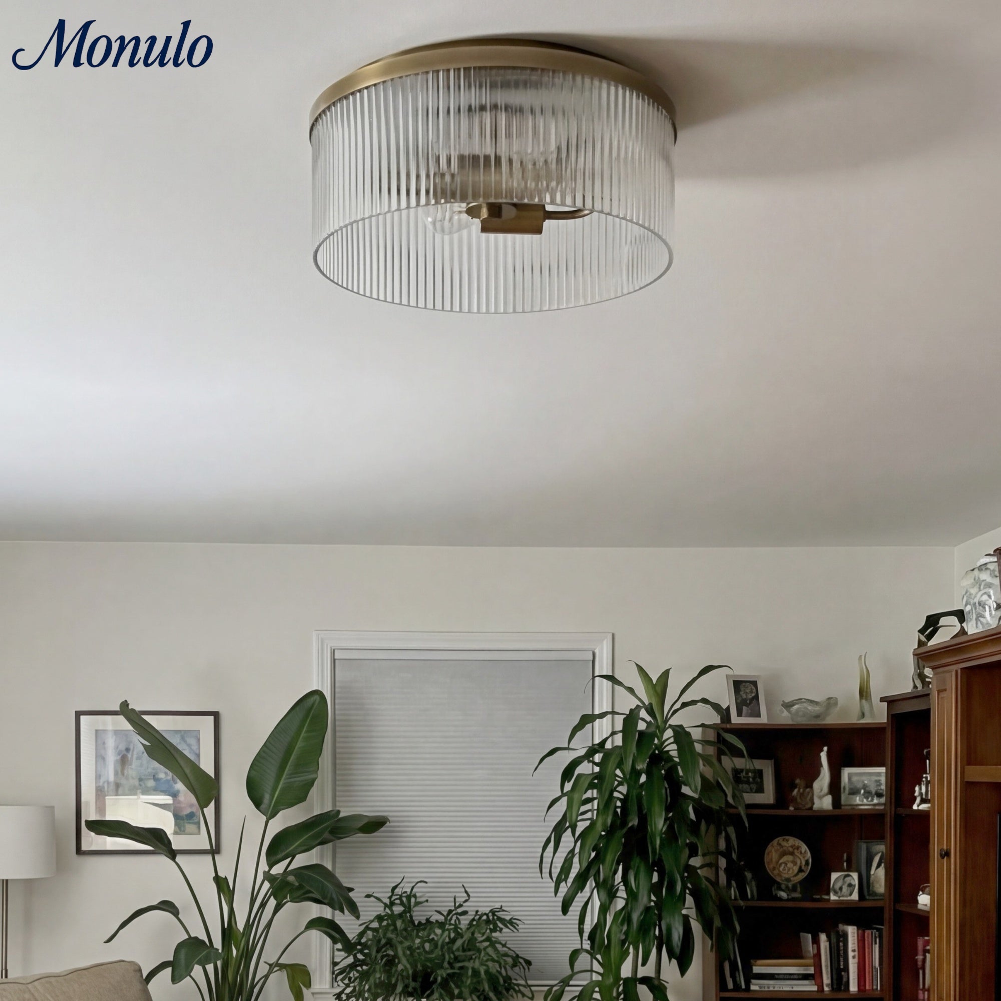 Bravira Elegant Ribbed Glass Flush-Mount Ceiling Light – Modern Low-Profile Fixture for Bedroom | Esilora