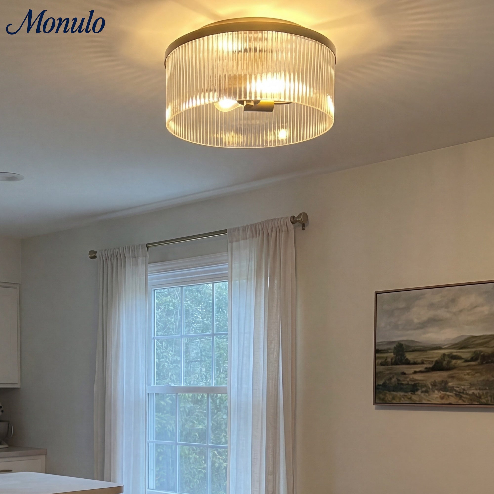 Bravira Elegant Ribbed Glass Flush-Mount Ceiling Light – Modern Low-Profile Fixture for Bedroom | Esilora