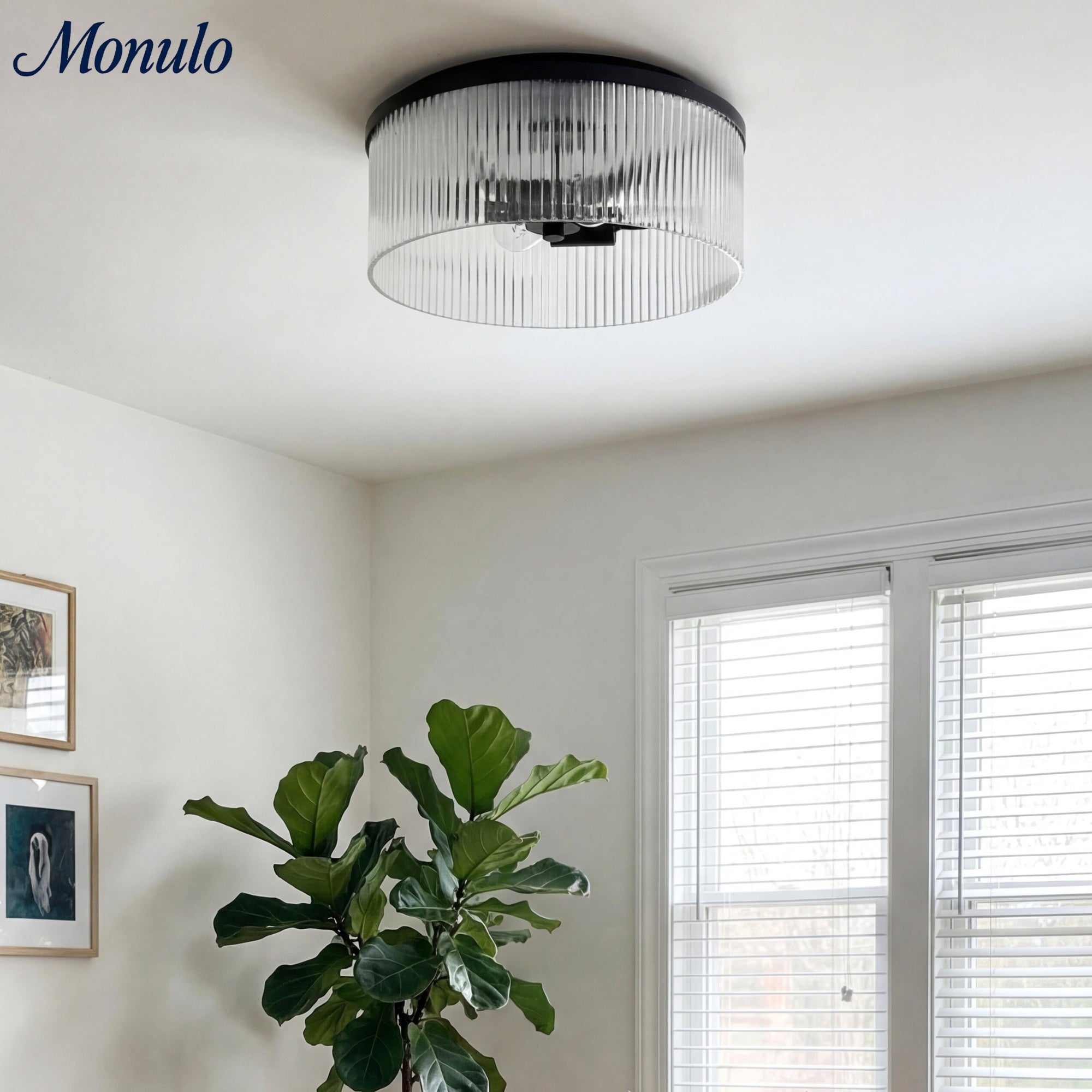 Bravira Elegant Ribbed Glass Flush-Mount Ceiling Light – Modern Low-Profile Fixture for Bedroom | Esilora