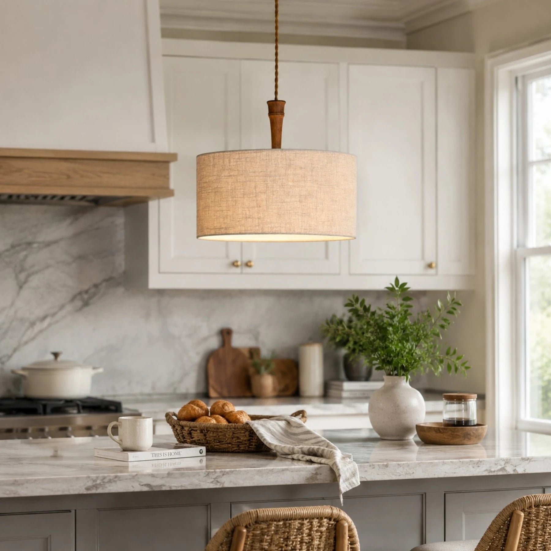 Natural Linen Drum Pendant Lamp | Esilora