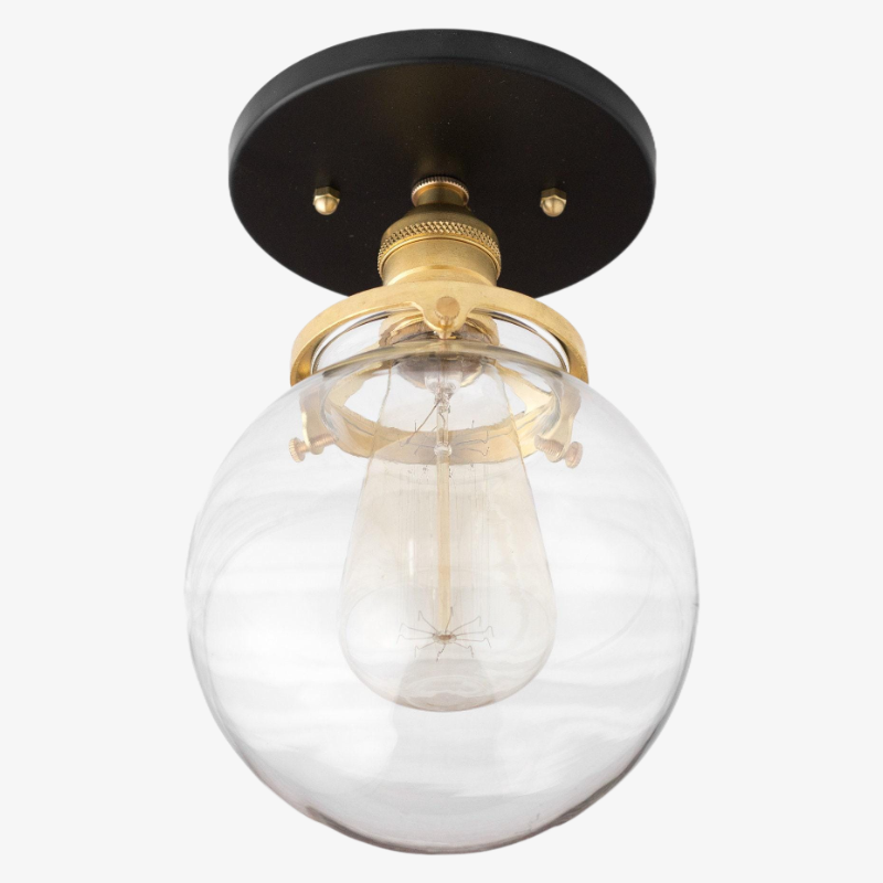 Glorica Glass Clear Globe – polopřisazené stropní svítidlo – moderní industriální styl do obývacího pokoje a jídelny | Esilora