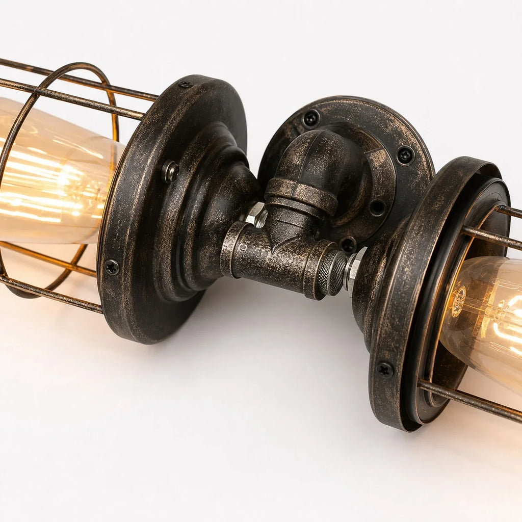 Industrial Cage Wall Sconce Light, Vintage Metal Wall Fixture for Hallways, Vanity, Bar and Bedroom | Esilora