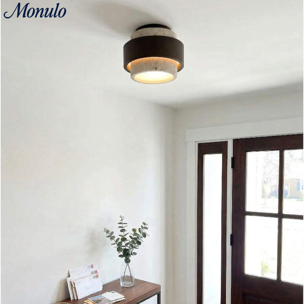 MokuStone Wabi Sabi Travertine Ceiling Lamp - Textured Stone Flush Mount Lighting for Home | Esilora