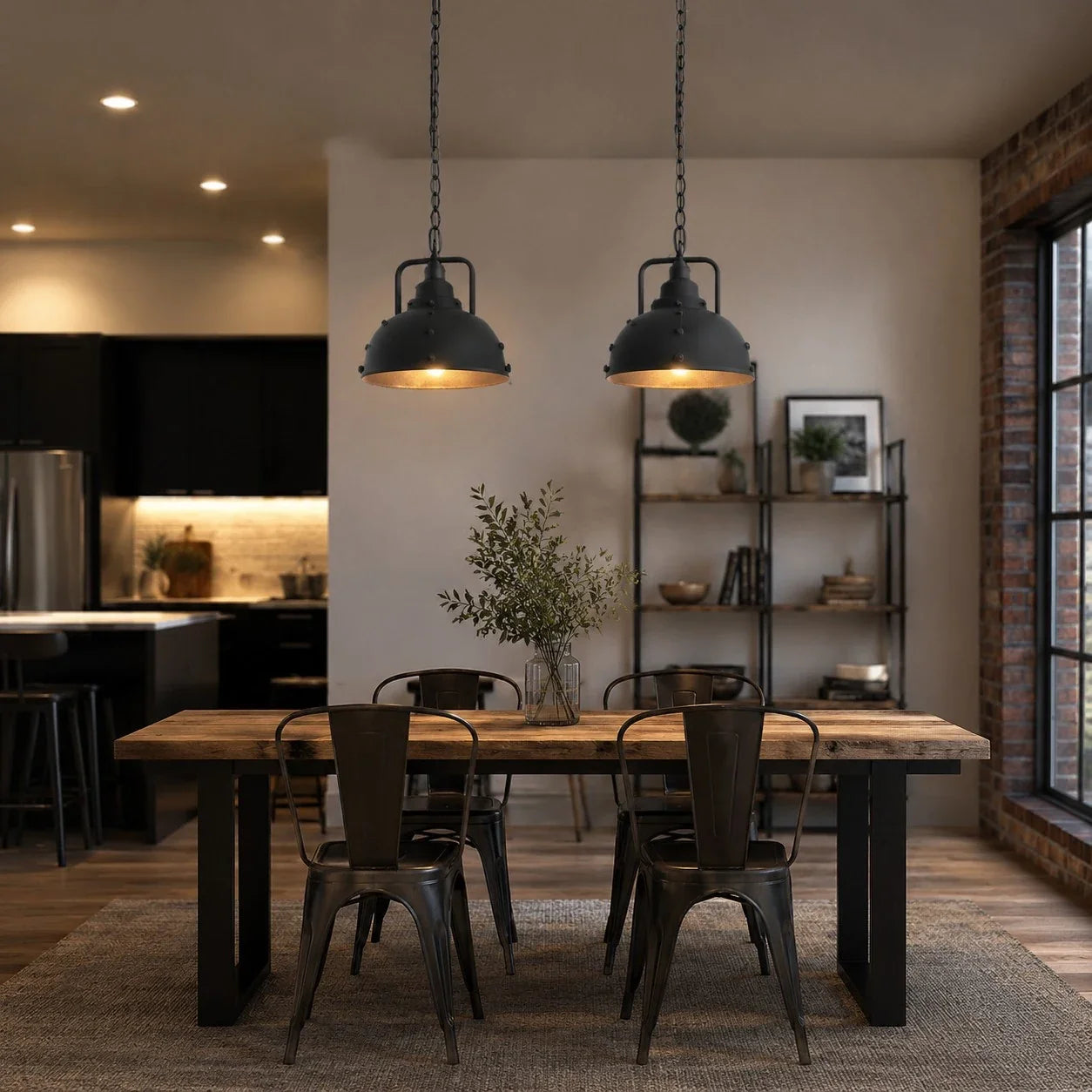 Rustic Distressed Black Dome Dining Pendant Lamp | Esilora