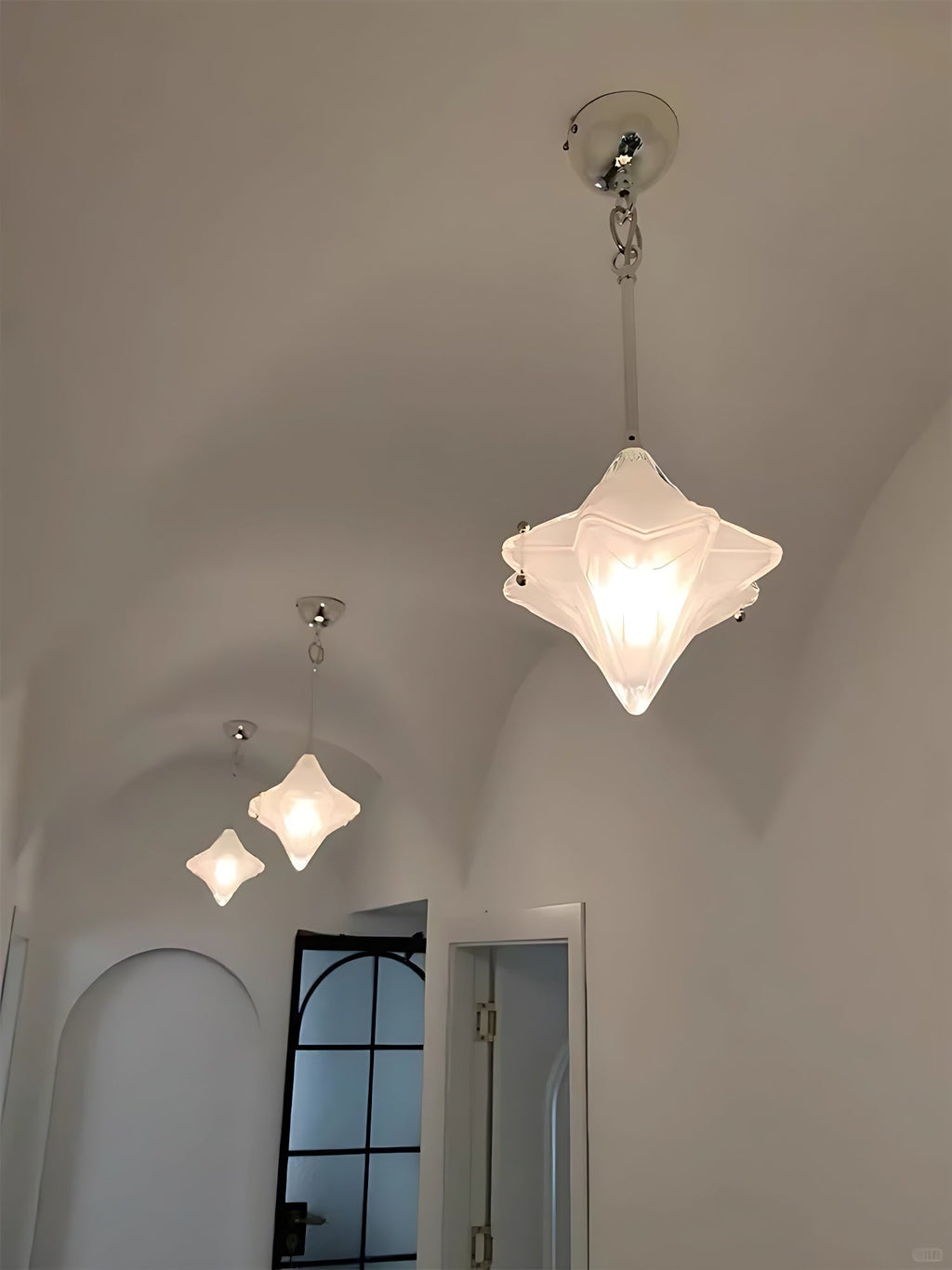 Art Deco Star Pendant Light - Frosted Glass Pendant with Geometric Style - Astris Elara | Esilora