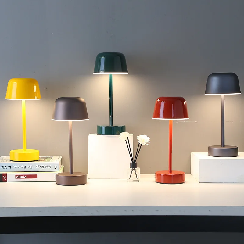 Modern LED Table Lamp — Battery Powered, Touch Control, Red