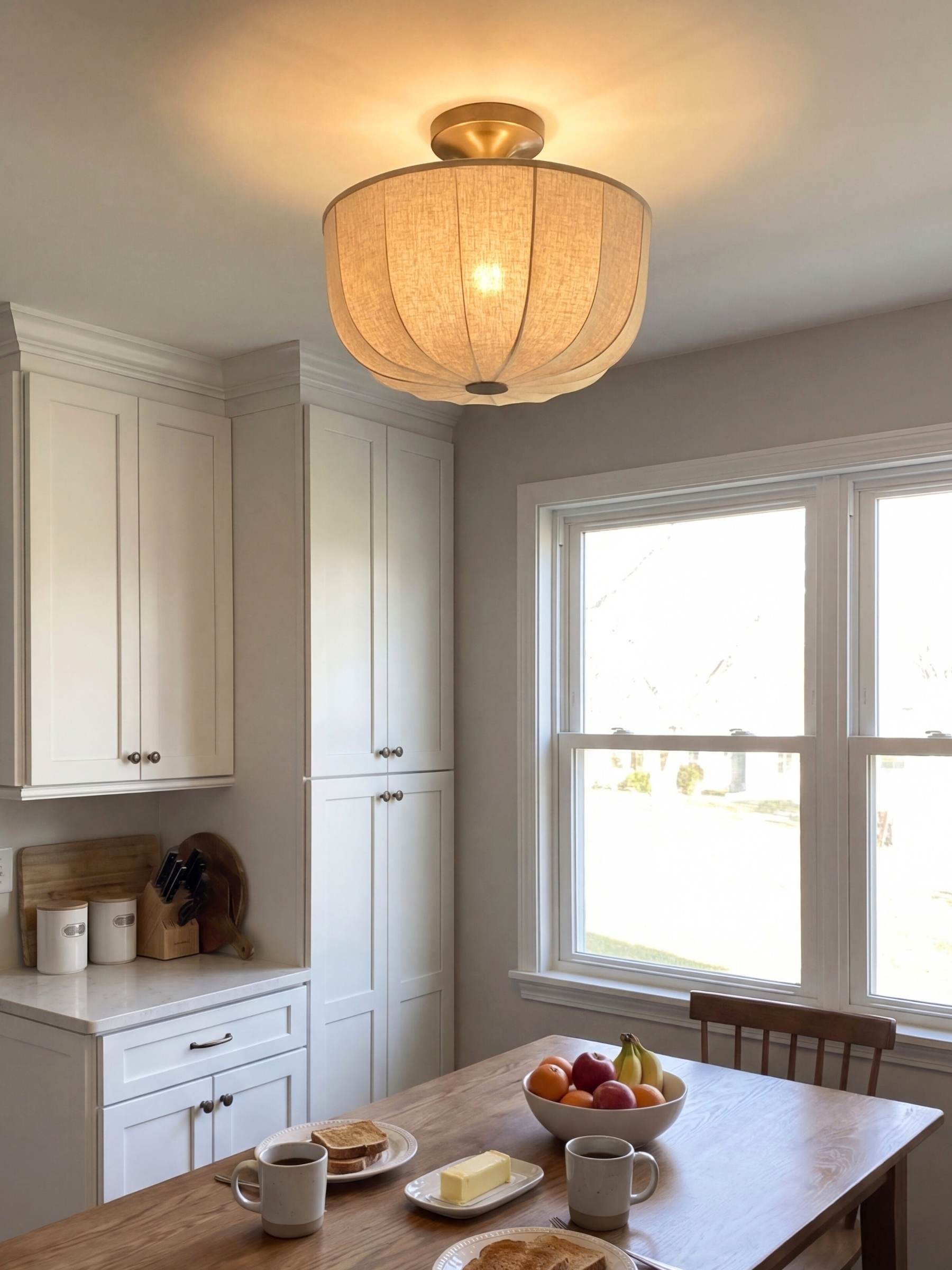 Loomis Satin Linen Flush Pendant Light – Contemporary Style Ceiling Light for Living Rooms and Entryways | Esilora