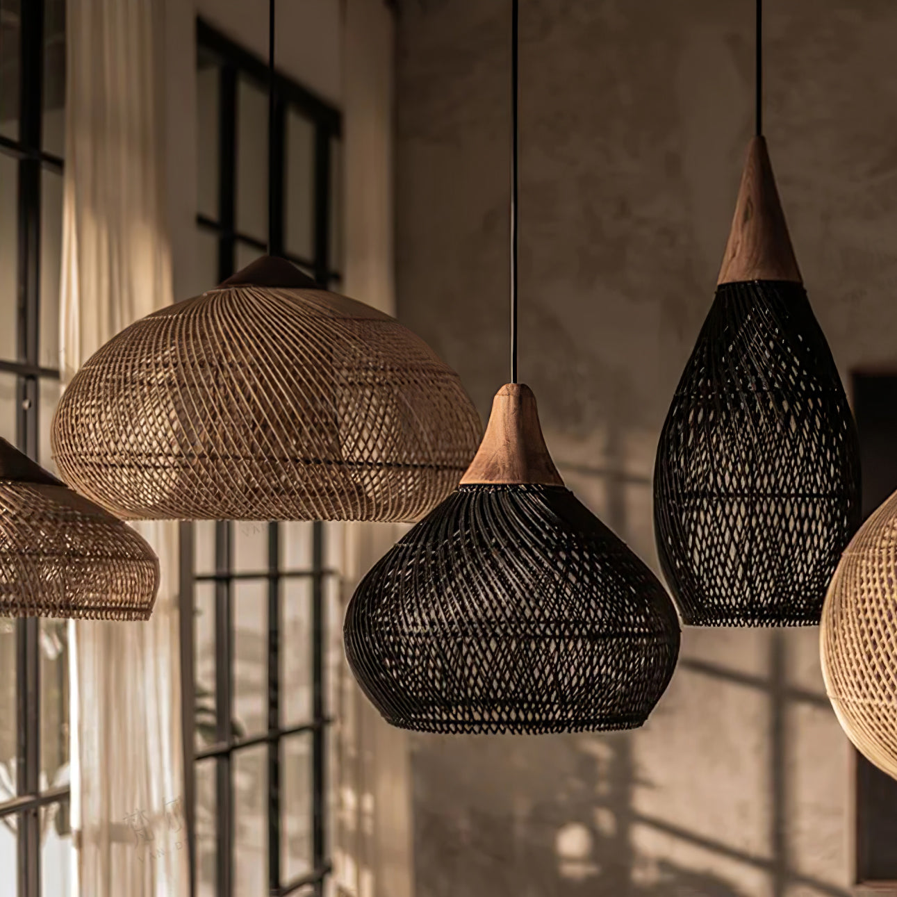 Harfenförmige geflochtene Rattan-Hängelampe | Esilora