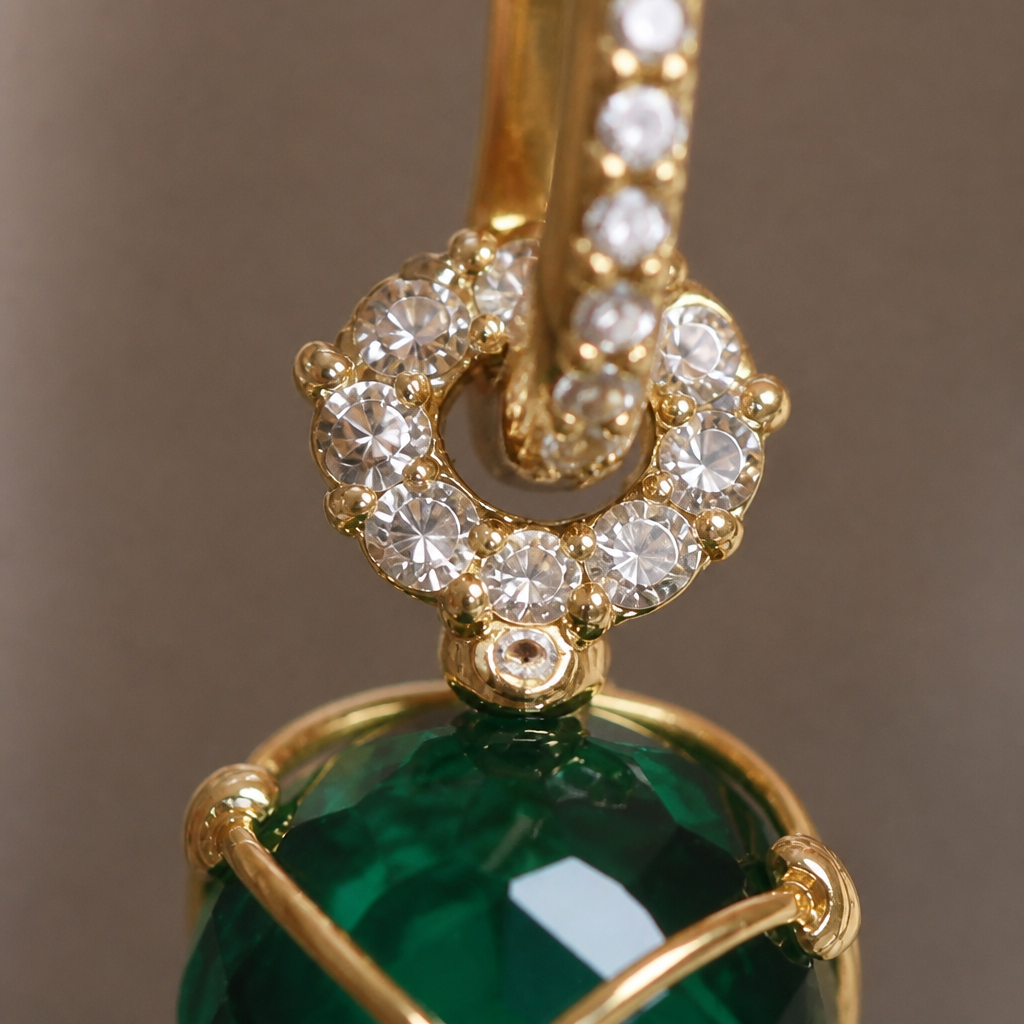 SolaraLuxe – Pavé Gold Hoop Earrings with Emerald Crystal Drop - Esilora