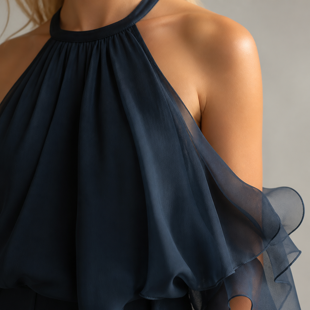 SolaraBreeze – Flowy Halter Ruffle Top & Wide-Leg Tie-Dye Pants Set - Esilora