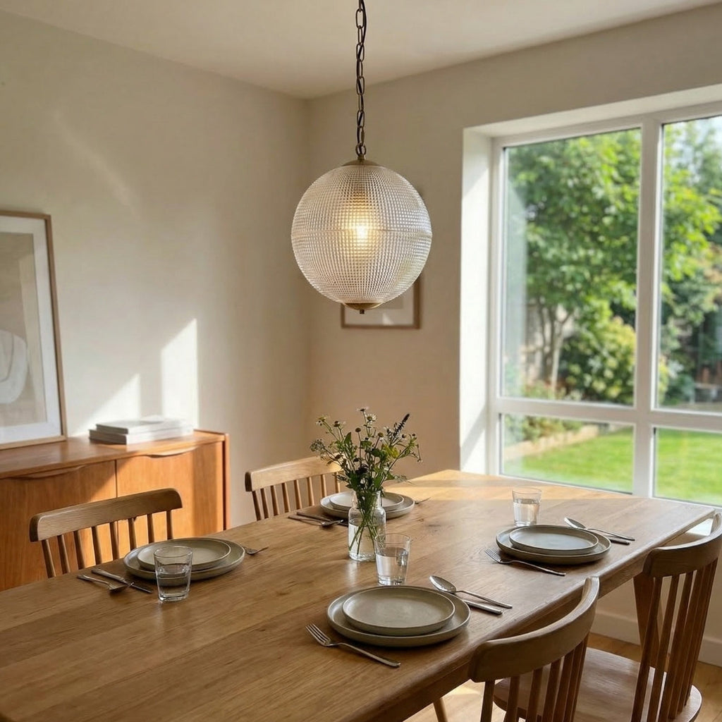 Lampada a sospensione Globe in vetro scanalato – Lampada da soffitto Globe vintage | Esilora