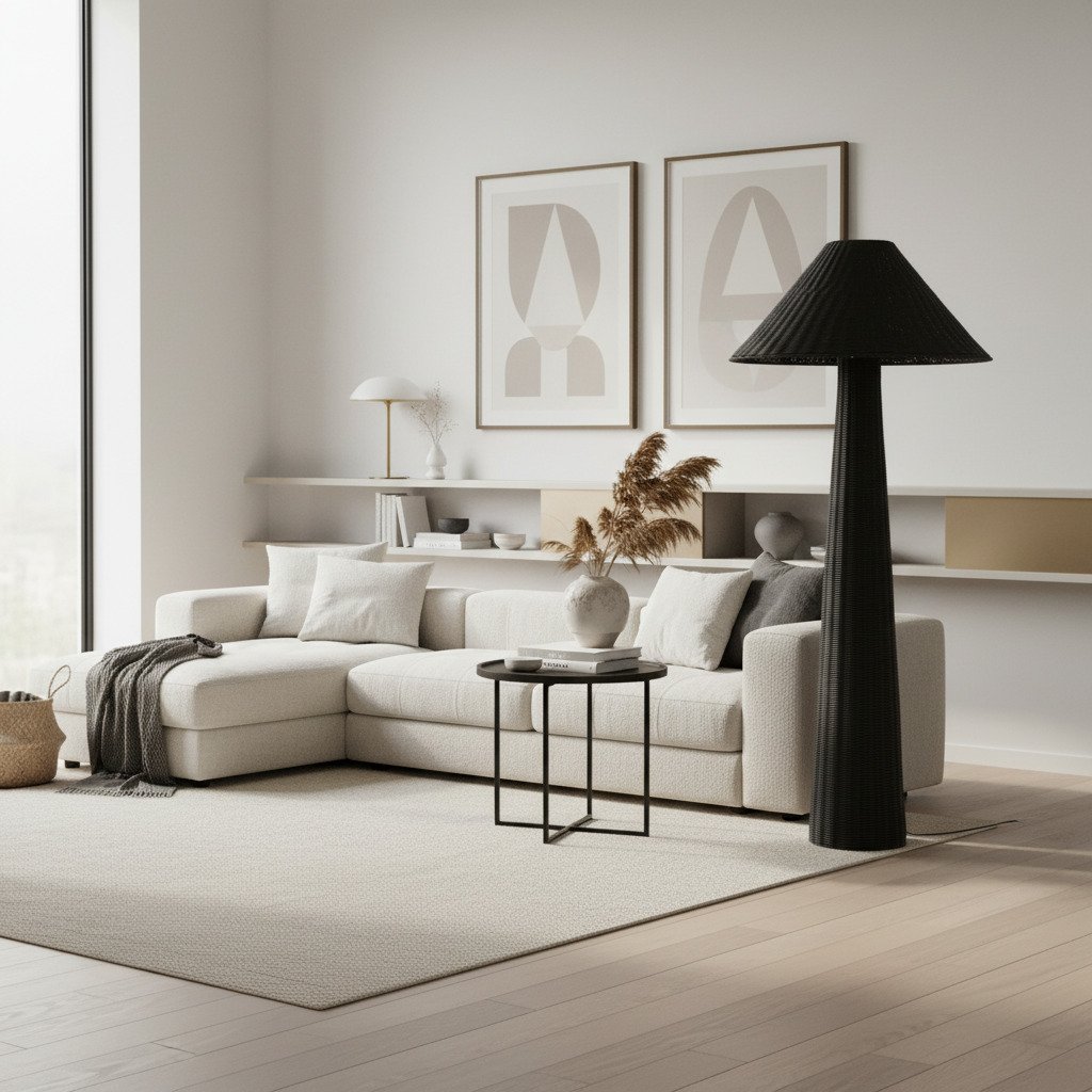Wickara Geflochtene Stehlampe – Skulpturales Rattan-Design im natürlichen Rattan-Stil, geeignet für Wohnzimmer & Schlafzimmer | Esilora