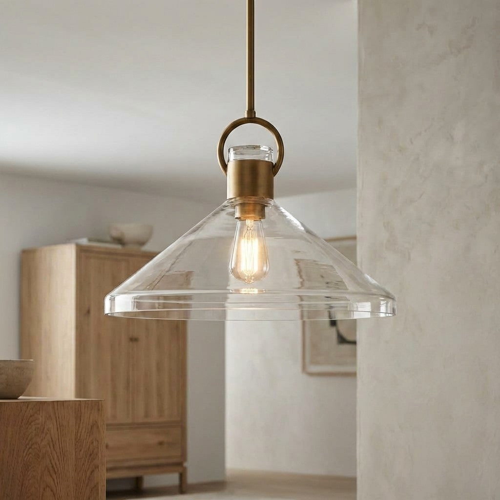 Lumicona Wide Cone Pendant Light – Clear Glass Design with Industrial Style for Kitchens U17 | Esilora