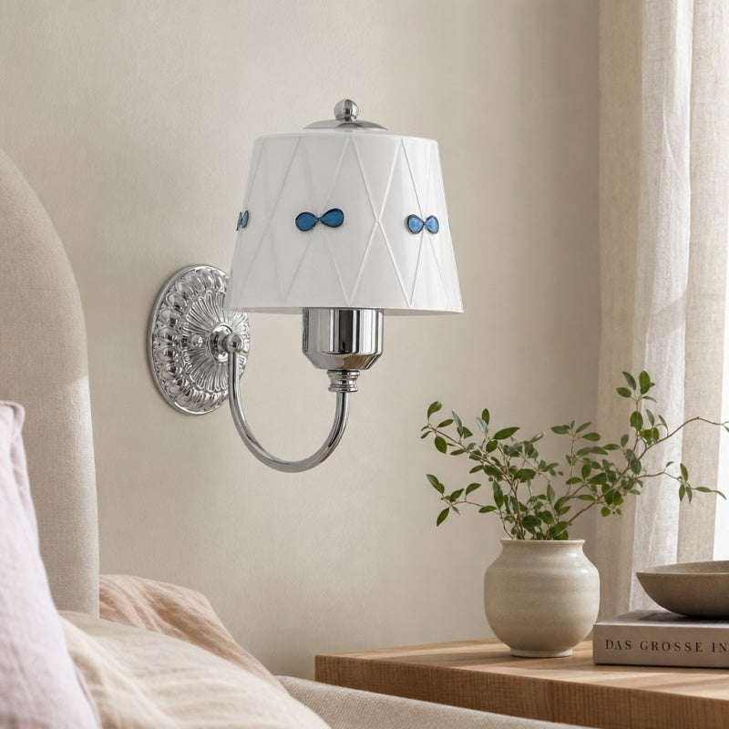Kallera Billa Bow Knot Glass Wall Sconce - French Vintage Metal and Glass Wall Lamp for Bedroom and Hallway | Esilora