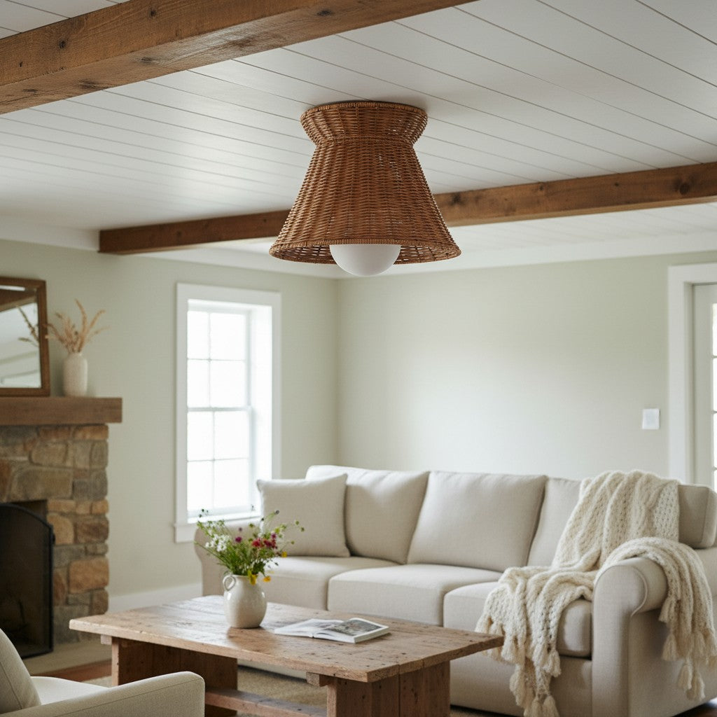 Wickara Woven Organic Silhouette Ceiling Light - Rattan Boho Style for Living Room | Esilora