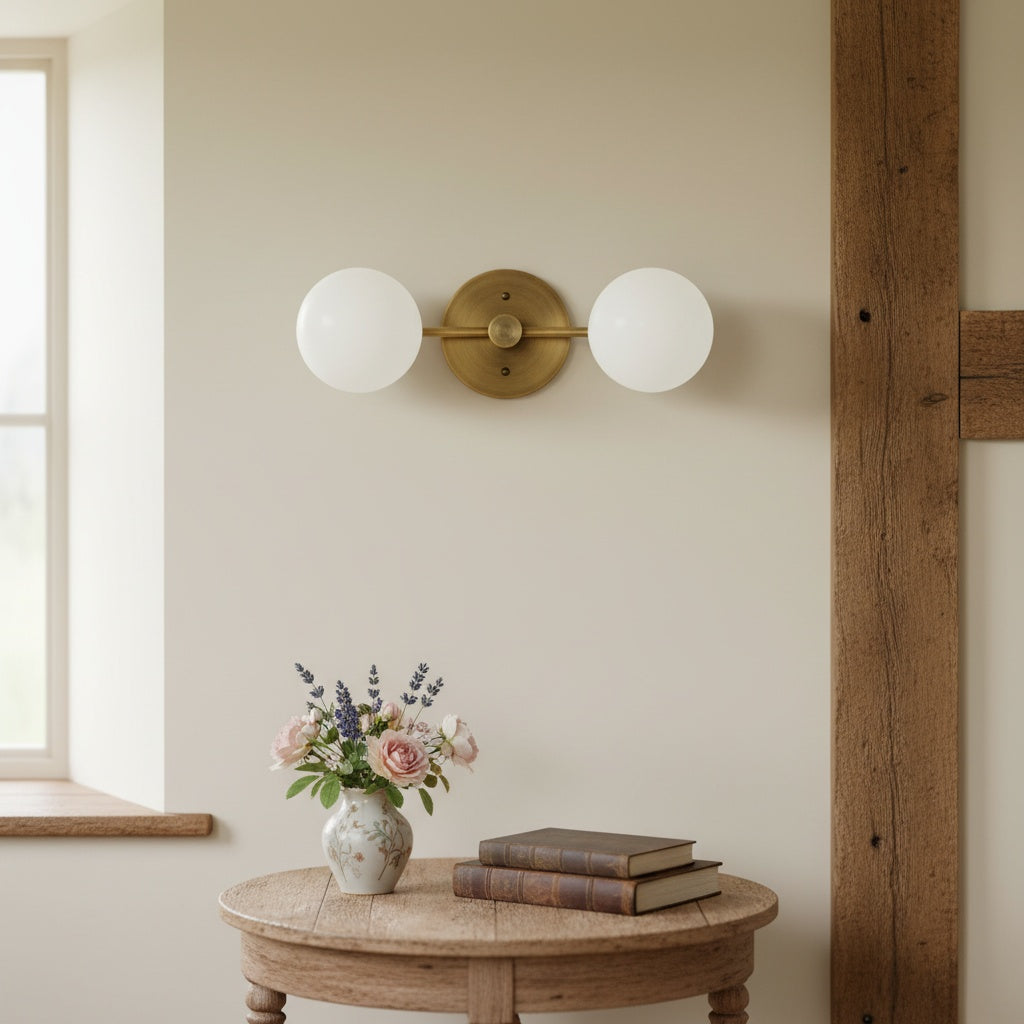 Glorica Glass Minimalist Metal Arm Globe Wall Sconce – Mid-Century Vanity Lighting for Mirror & Hallway | Esilora