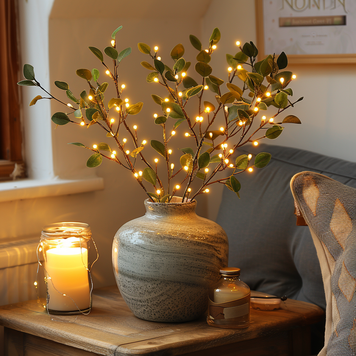 Ramuri decorative LED alb cald — tulpini compacte și subțiri