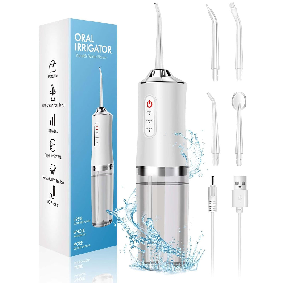 Oppladbar, bærbar trådløs vannflosser for grundig rengjøring, oral irrigator