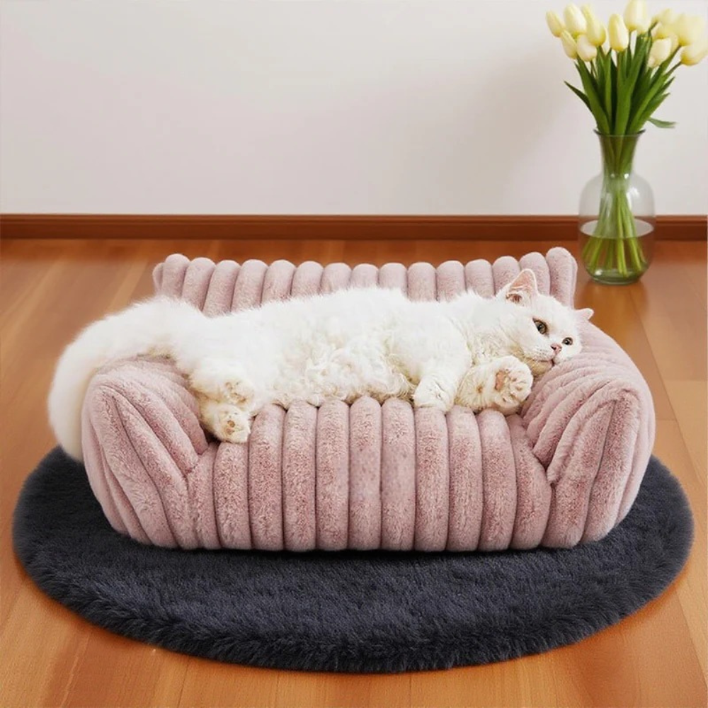 LuxePlush 猫用ソファベッド - 高くなった側面、取り外し可能なカバー