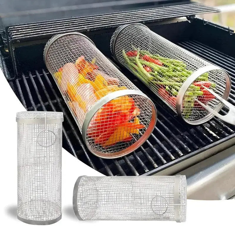 Stainless Metal Grill Basket | Rolling Tray | Suitable for Small Grill Items | GrillRoll - Esilora