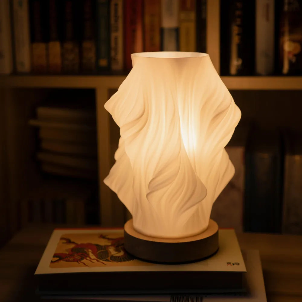 Modern White Plastic LED Table Lamp — Dimmable, Wave Design, 3 Brightness Settings