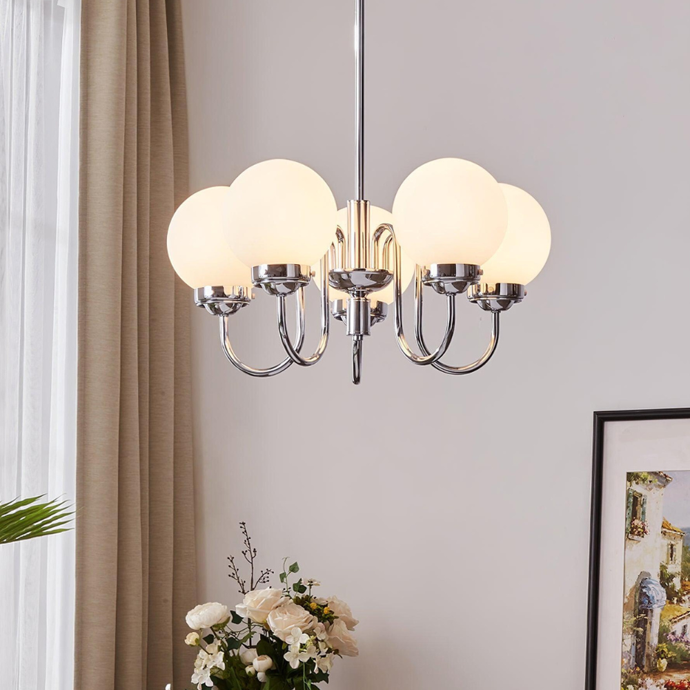 Javina Glass Cluster Chandelier - Iron Rounded Globe Modern Fixture for Dining Room and Living Rooms | Esilora