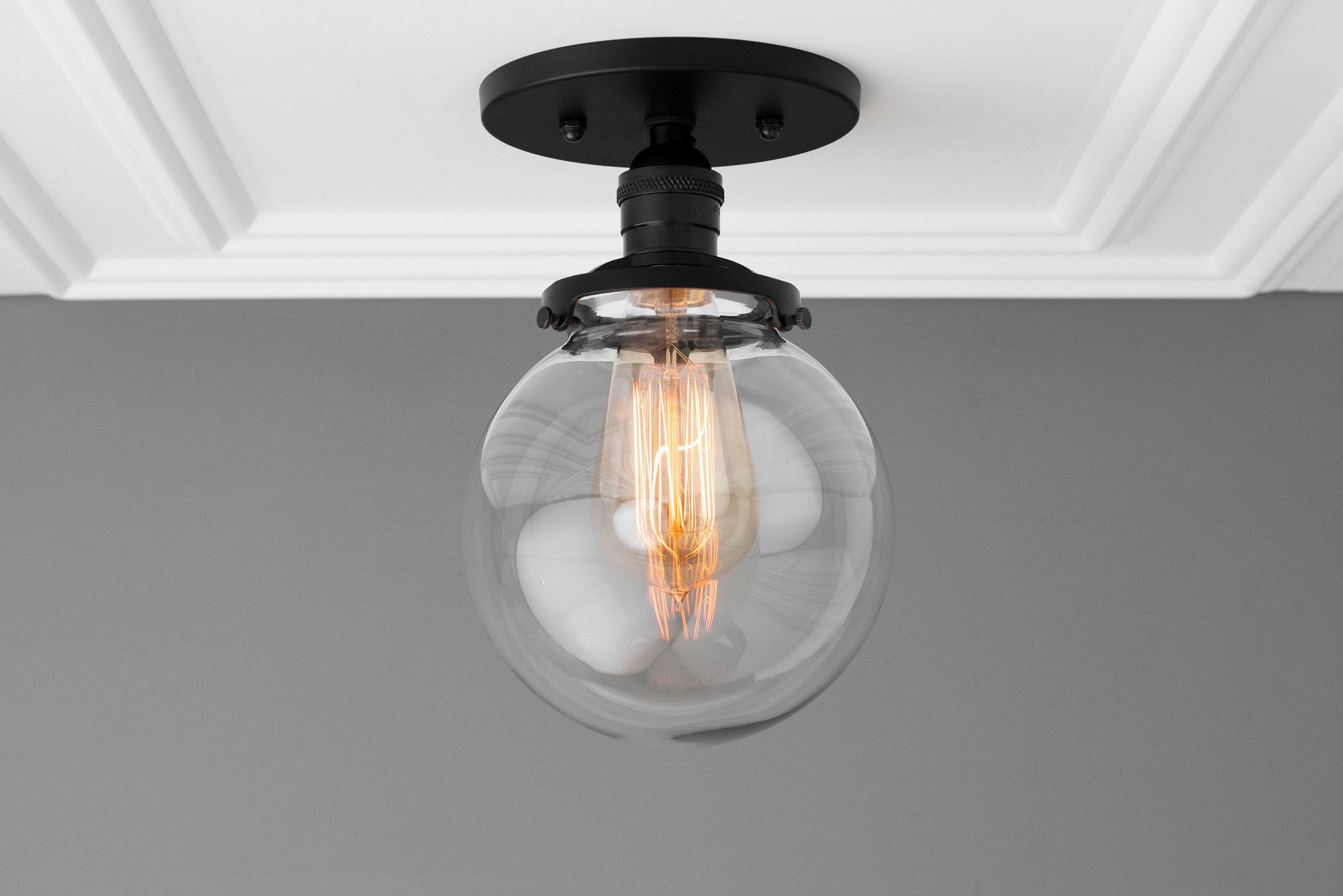Glorica Glass Clear Globe – polopřisazené stropní svítidlo – moderní industriální styl do obývacího pokoje a jídelny | Esilora