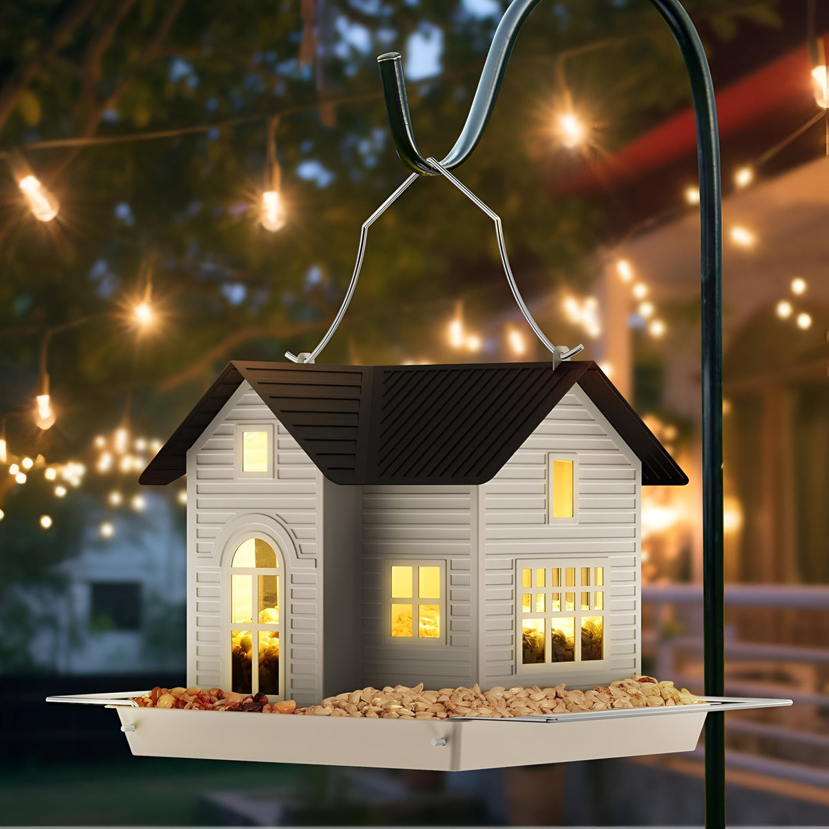 Metal Solar Birdhouse Lantern — Feeder & Garden Light