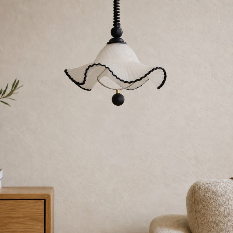 Javina Glass Pendant Light - French Vintage Ruffled Wave Shade for Bedroom and Dining Room | Esilora