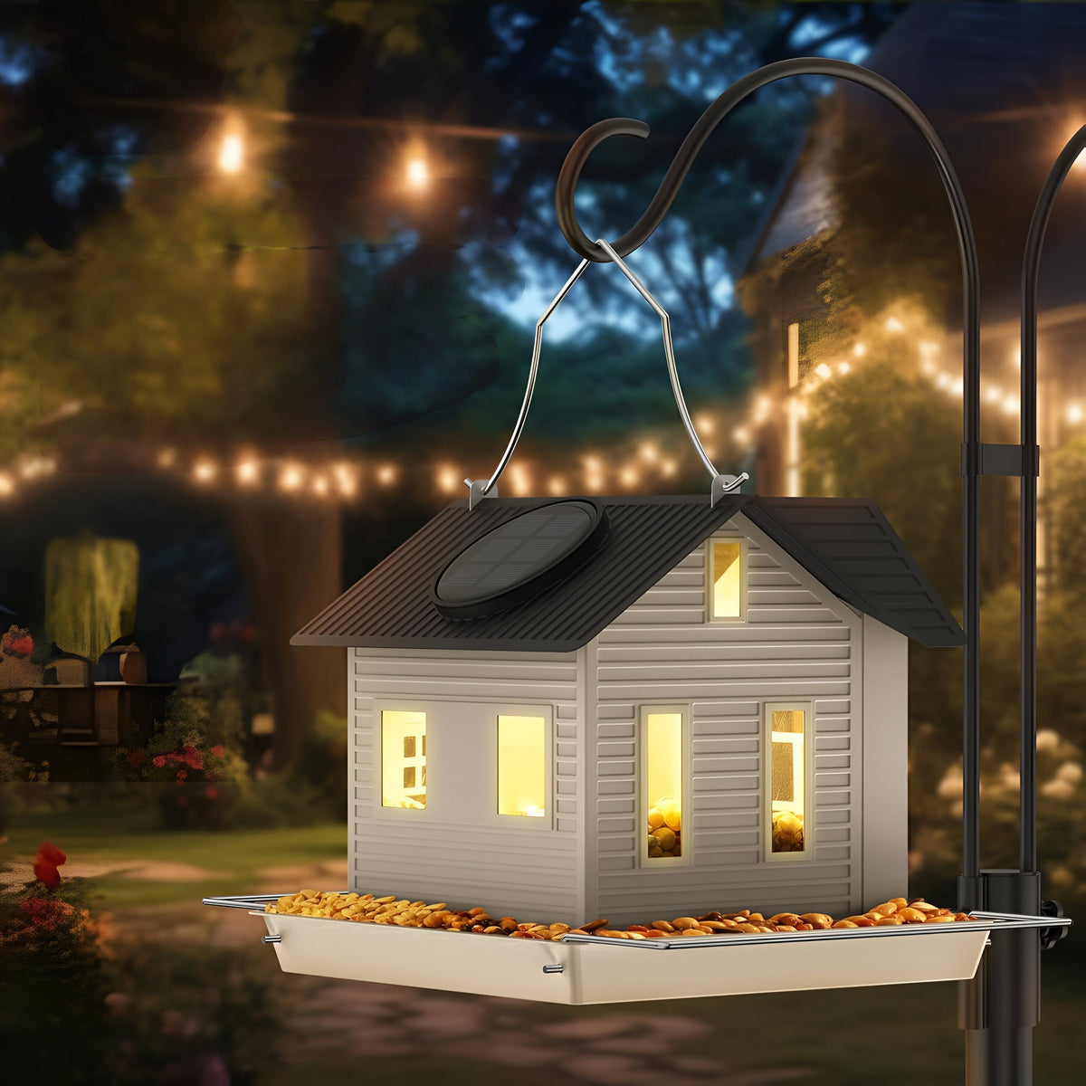 Metal Solar Birdhouse Lantern — Feeder & Garden Light