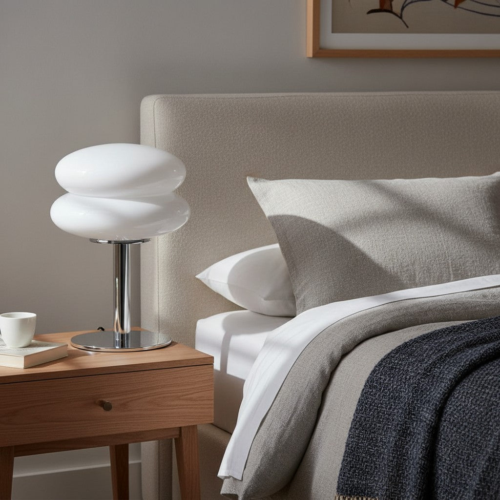 Glasentro Bauhaus-bordslampa med geometrisk glasdesign, modern accent för vardagsrum N12 | Esilora
