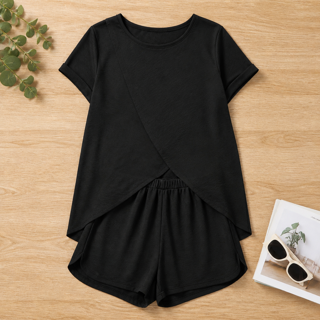 SolaraEase – Relaxed Tulip-Hem Top & Shorts Summer Set - Esilora