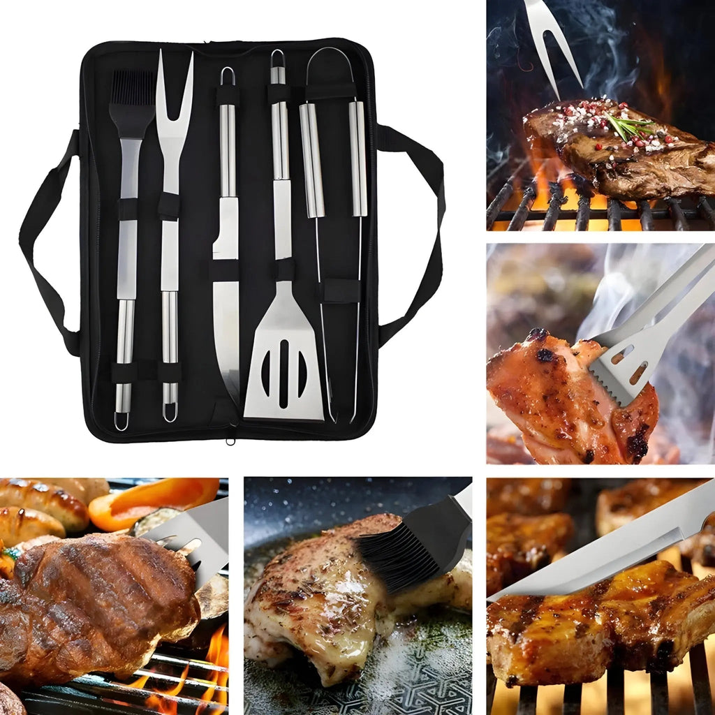 Sada nerezového BBQ náčiní | Včetně cestovního pouzdra | Bezpečný úchop odolný vůči teplu | RostRanger – Esilora