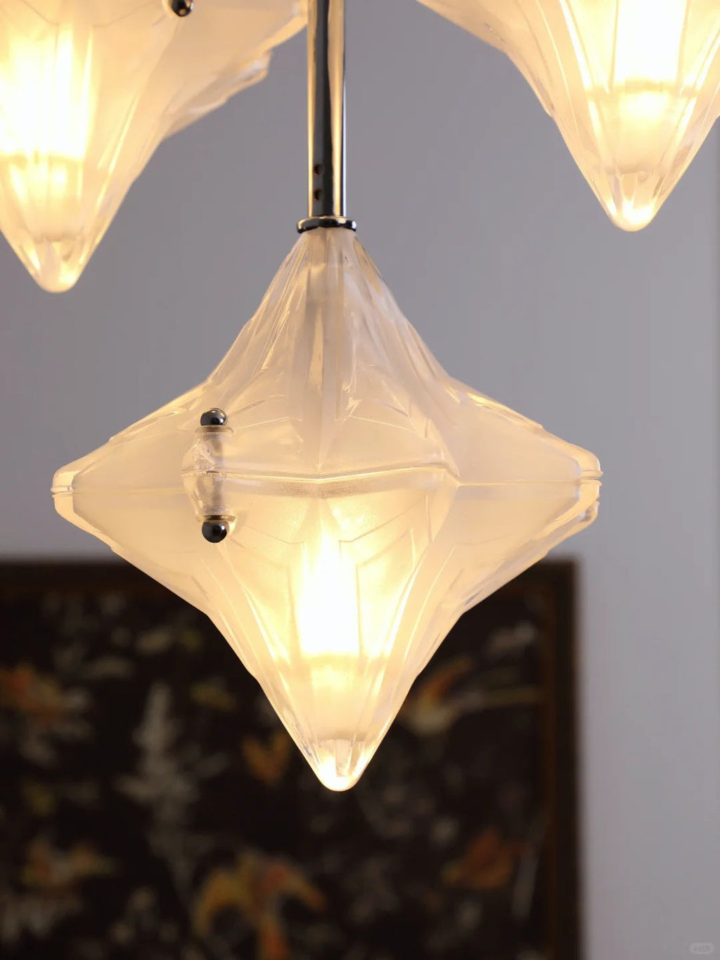 Art Deco Star Chandelier – Frosted Glass Deco Fixture for Dining Room – Astris Vega | Esilora