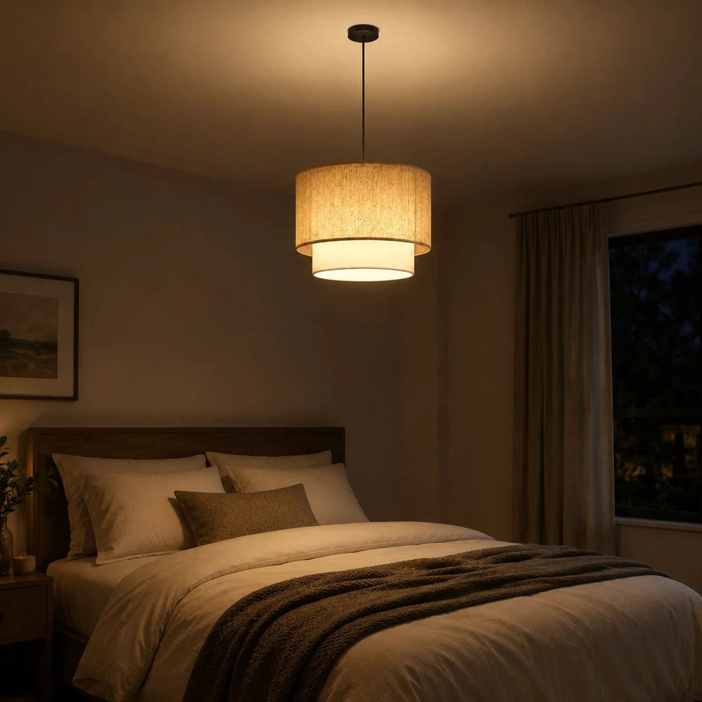 Wabi-Sabi Linen Drum Pendant Lamp | Esilora