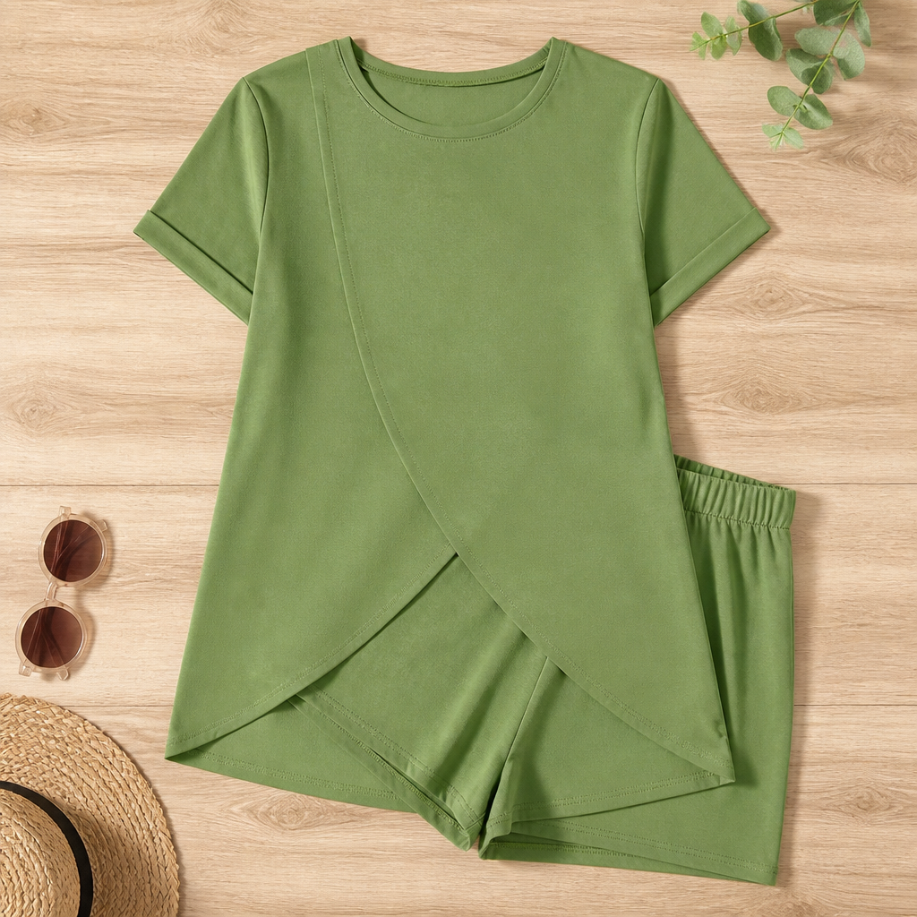 SolaraEase – Relaxed Tulip-Hem Top & Shorts Summer Set - Esilora