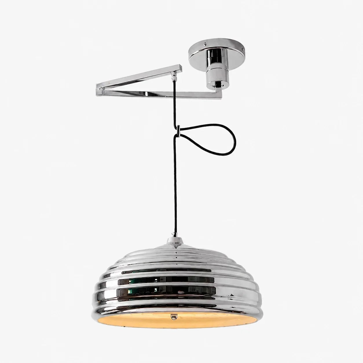 Industrielle Bauhaus-Pendelleuchte mit verstellbarem Arm in poliertem Chrom | Esilora