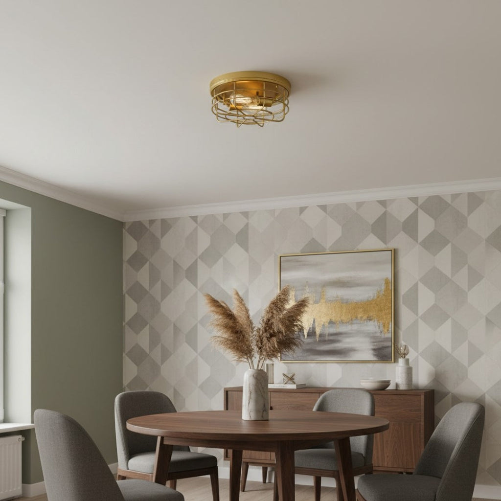 Lampada da soffitto rotonda Gridray con gabbia in metallo, stile industriale – illuminazione per interni di cucina e ingresso | Esilora