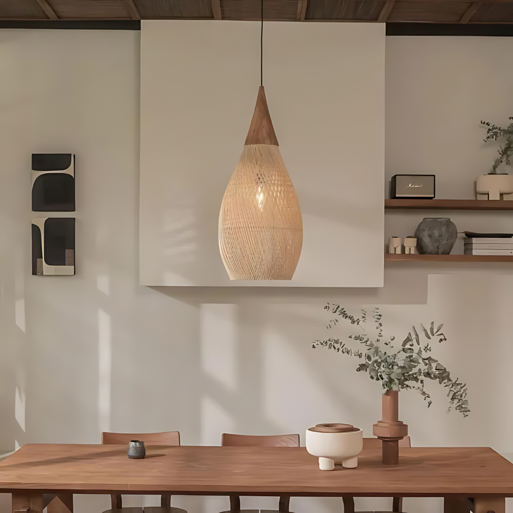 Ręcznie wykonana wisząca lampa z rattanu w formie gobelinu | Esilora
